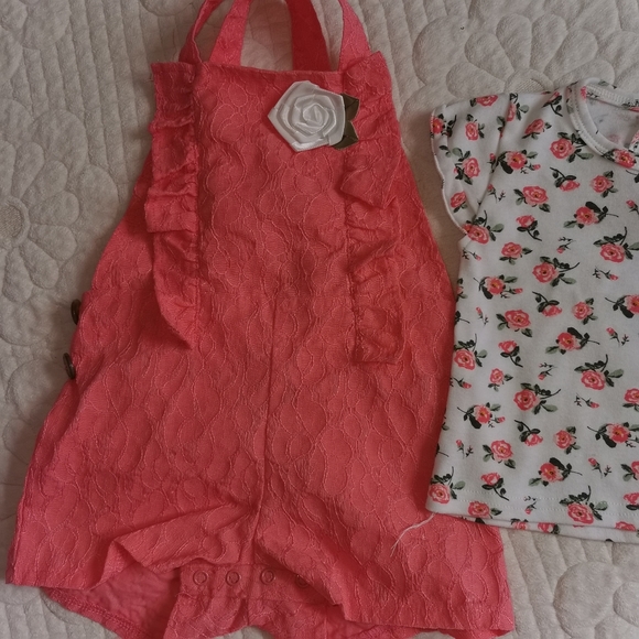 4/25 Little Lass baby matching set overall shorts with T-shirt - Picture 9 of 11